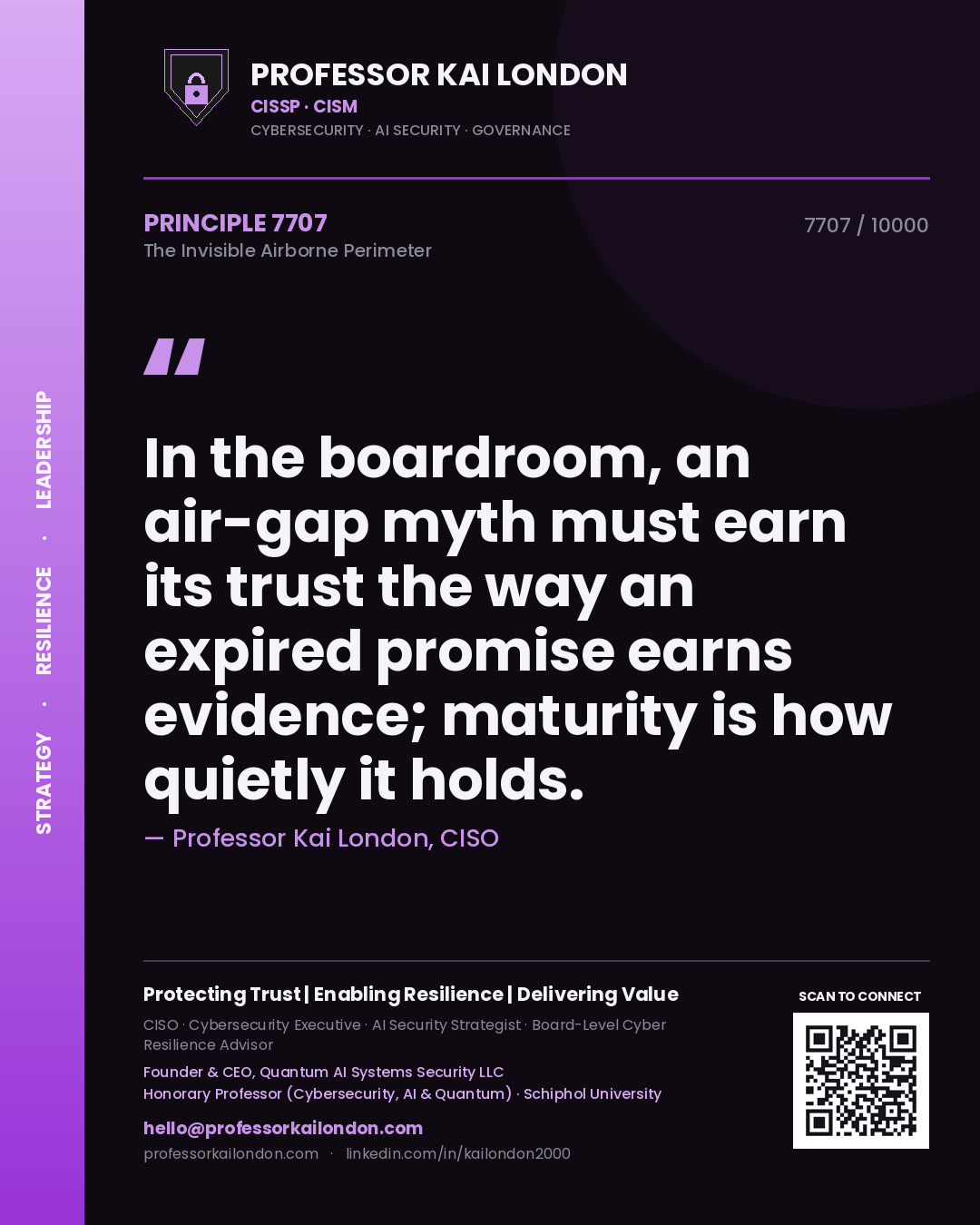 Professor Kai London principle 7707: In the boardroom, an air-gap myth must earn its trust the way an expired promise earns evidence; maturity is how quietly it holds.