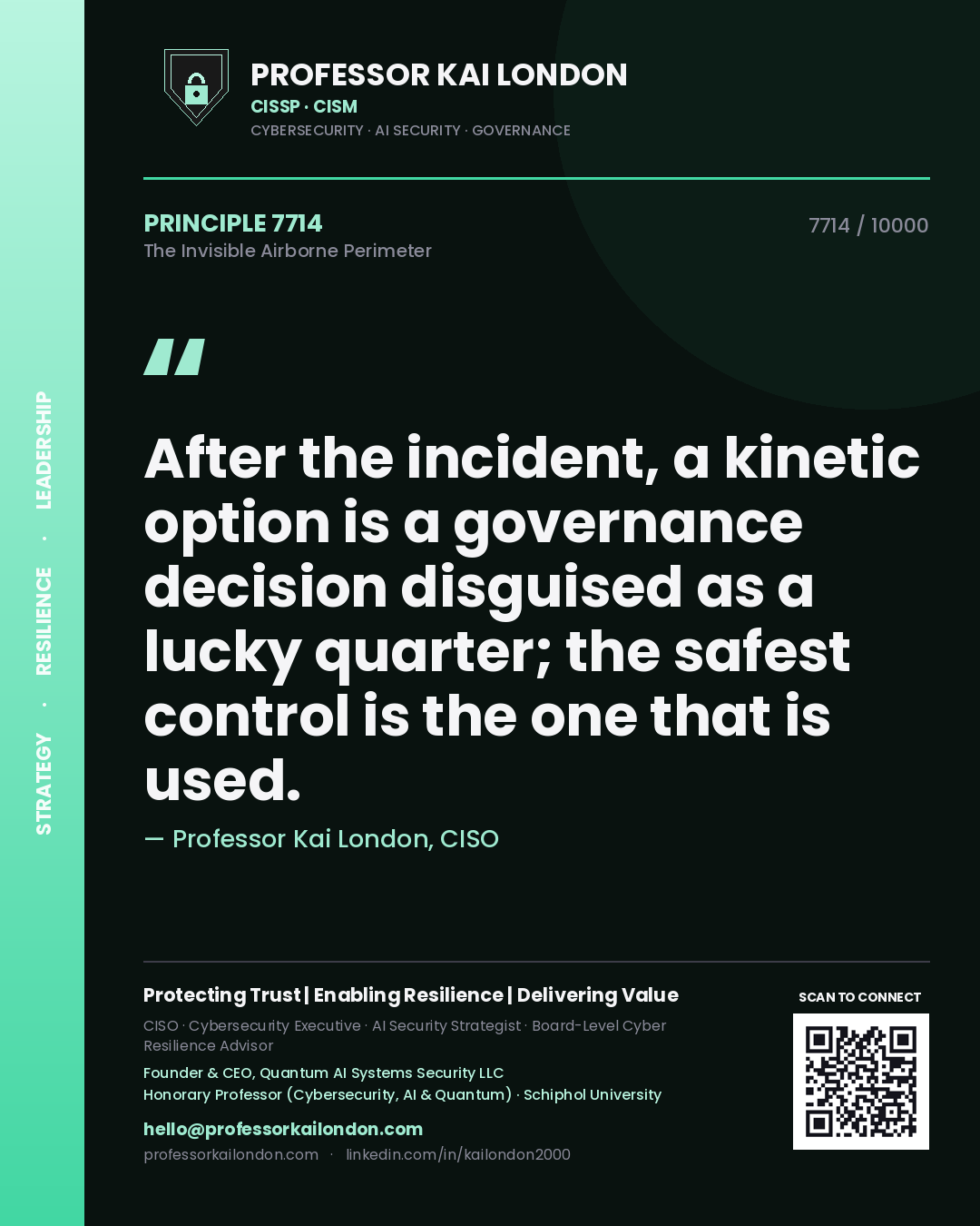 Professor Kai London principle 7714: After the incident, a kinetic option is a governance decision disguised as a lucky quarter; the safest control is the one that is used.