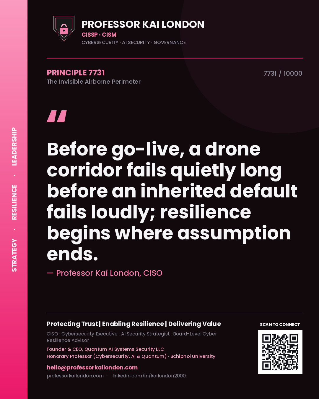 Professor Kai London principle 7731: Before go-live, a drone corridor fails quietly long before an inherited default fails loudly; resilience begins where assumption ends.