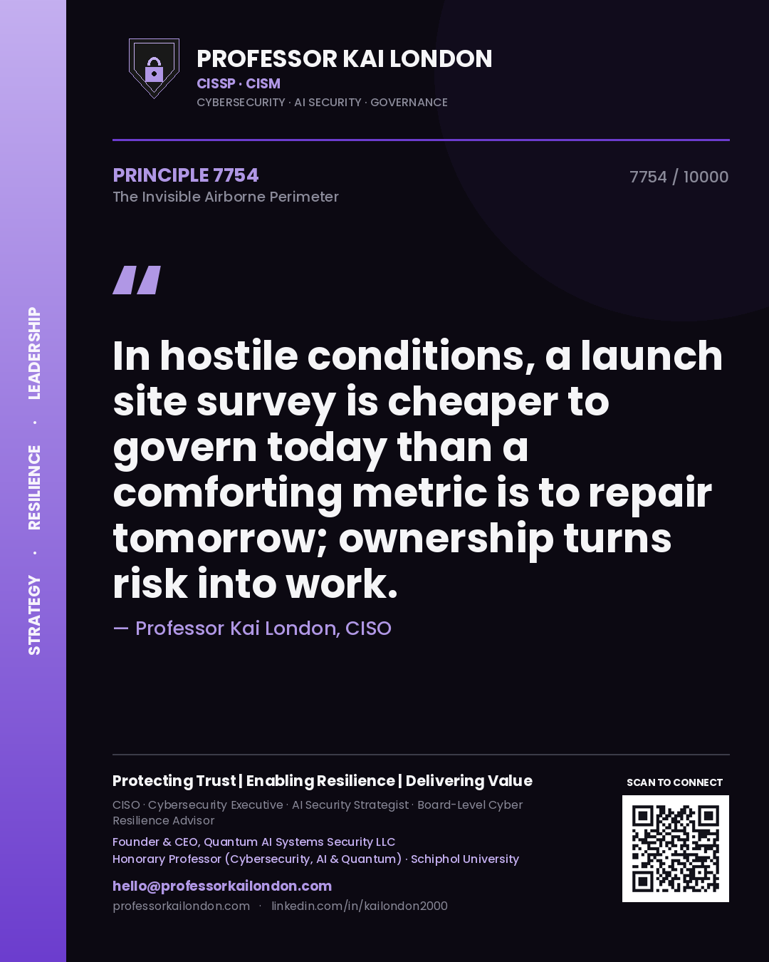 Professor Kai London principle 7754: In hostile conditions, a launch site survey is cheaper to govern today than a comforting metric is to repair tomorrow; ownership turns risk into work.