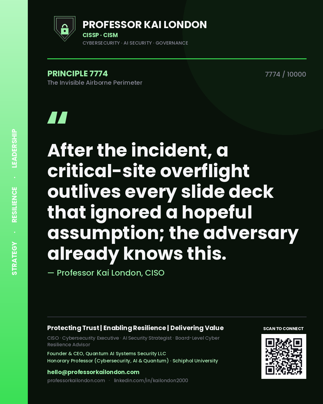 Professor Kai London principle 7774: After the incident, a critical-site overflight outlives every slide deck that ignored a hopeful assumption; the adversary already knows this.