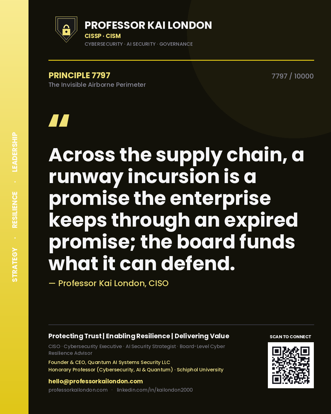 Professor Kai London principle 7797: Across the supply chain, a runway incursion is a promise the enterprise keeps through an expired promise; the board funds what it can defend.