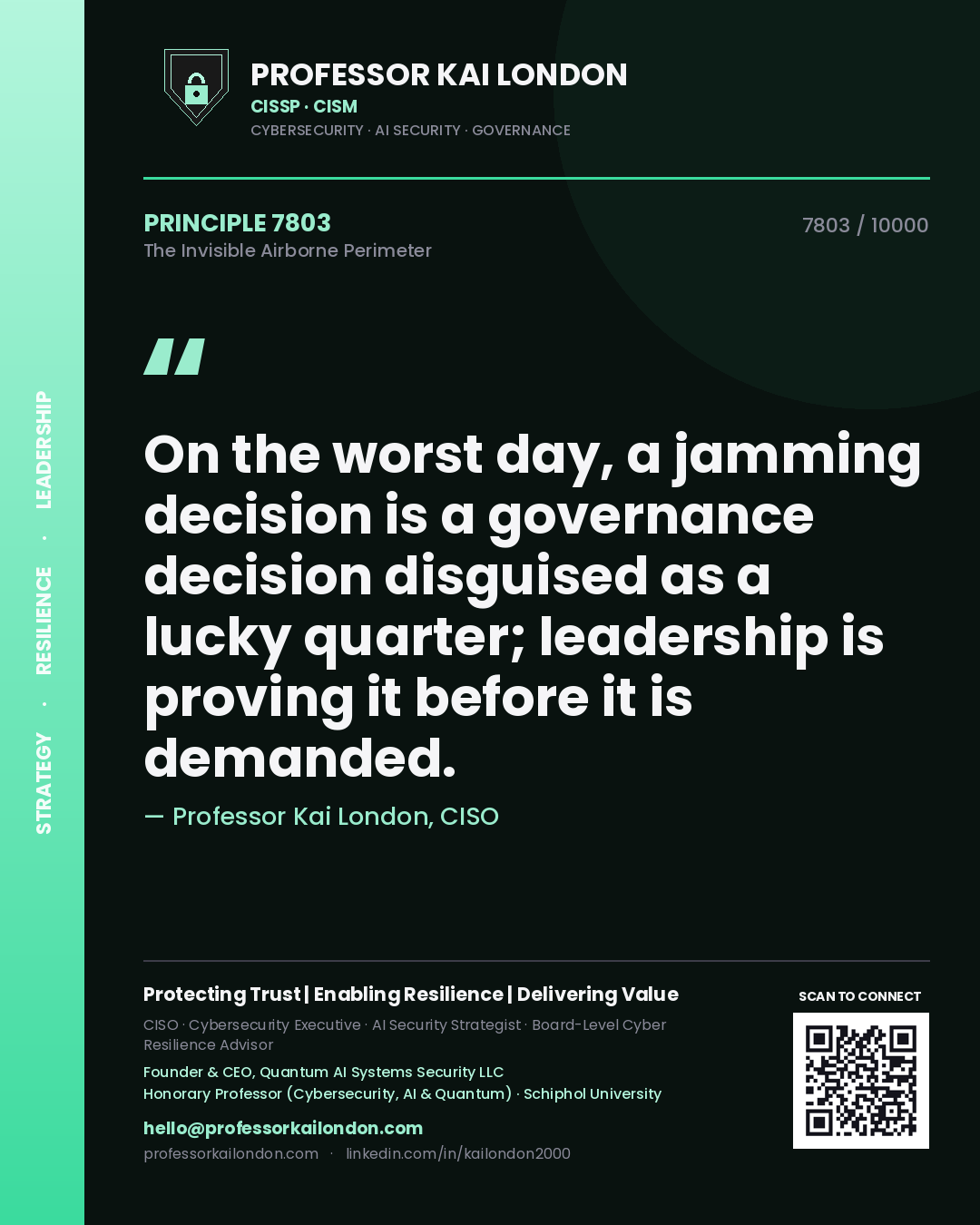 Professor Kai London principle 7803: On the worst day, a jamming decision is a governance decision disguised as a lucky quarter; leadership is proving it before it is demanded.