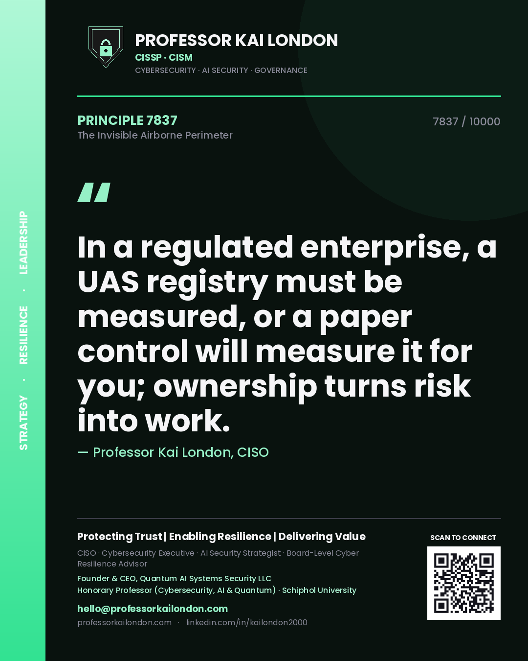 Professor Kai London principle 7837: In a regulated enterprise, a UAS registry must be measured, or a paper control will measure it for you; ownership turns risk into work.