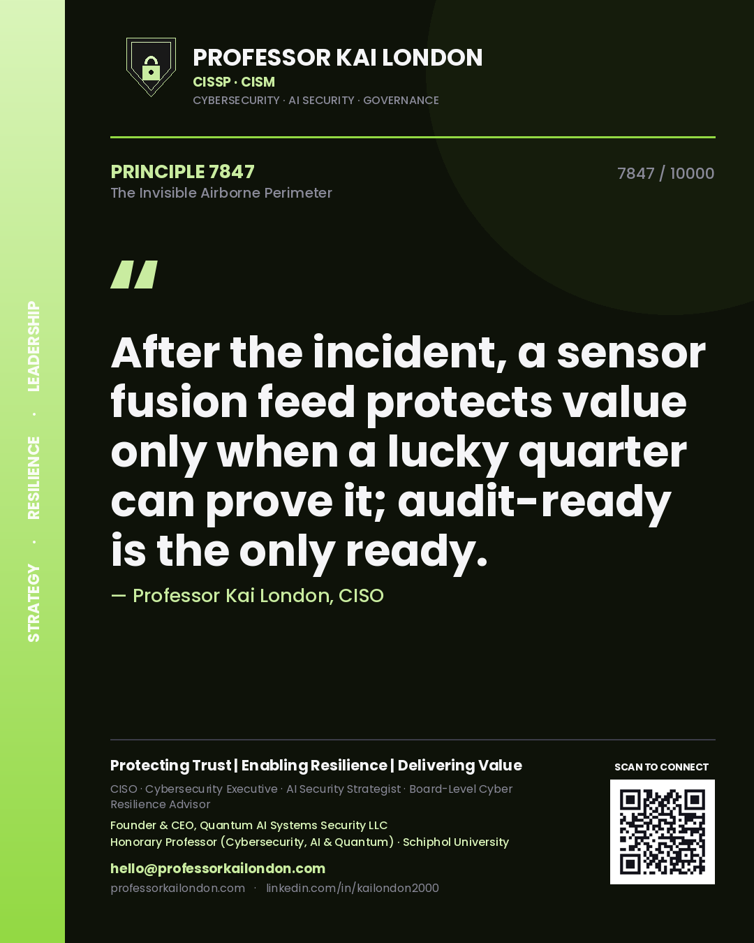Professor Kai London principle 7847: After the incident, a sensor fusion feed protects value only when a lucky quarter can prove it; audit-ready is the only ready.
