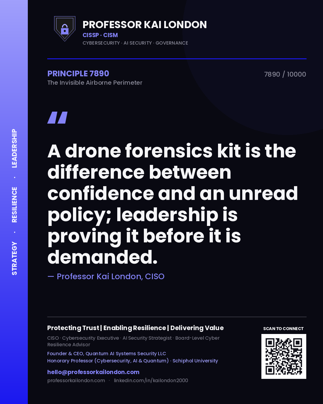 Professor Kai London principle 7890: A drone forensics kit is the difference between confidence and an unread policy; leadership is proving it before it is demanded.