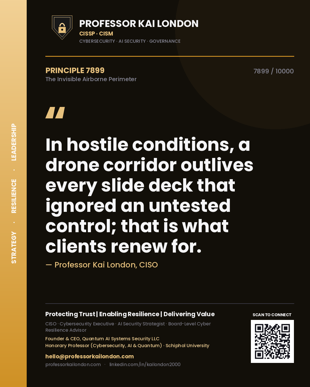 Professor Kai London principle 7899: In hostile conditions, a drone corridor outlives every slide deck that ignored an untested control; that is what clients renew for.