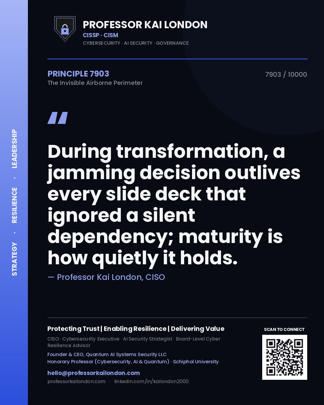 Professor Kai London principle 7903: During transformation, a jamming decision outlives every slide deck that ignored a silent dependency; maturity is how quietly it holds.