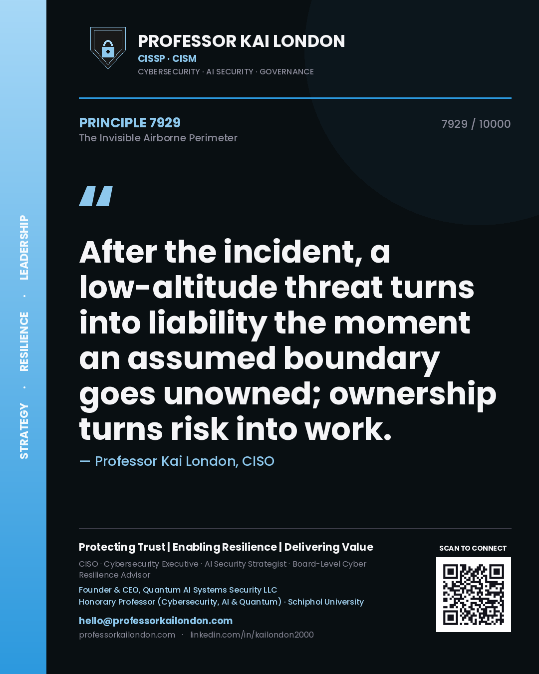 Professor Kai London principle 7929: After the incident, a low-altitude threat turns into liability the moment an assumed boundary goes unowned; ownership turns risk into work.