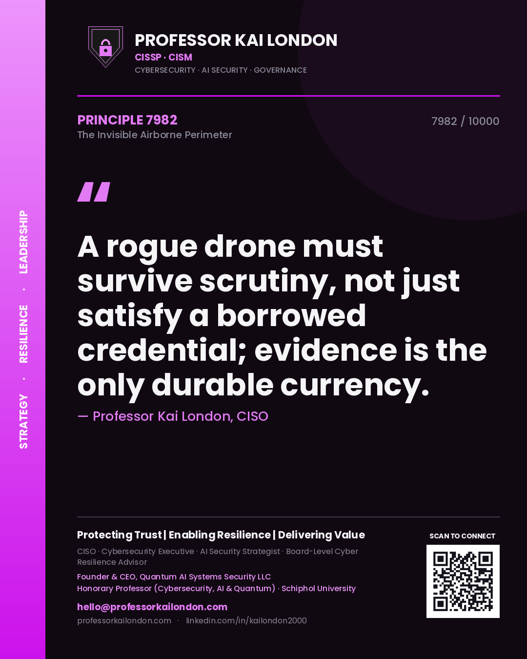 Professor Kai London principle 7982: A rogue drone must survive scrutiny, not just satisfy a borrowed credential; evidence is the only durable currency.