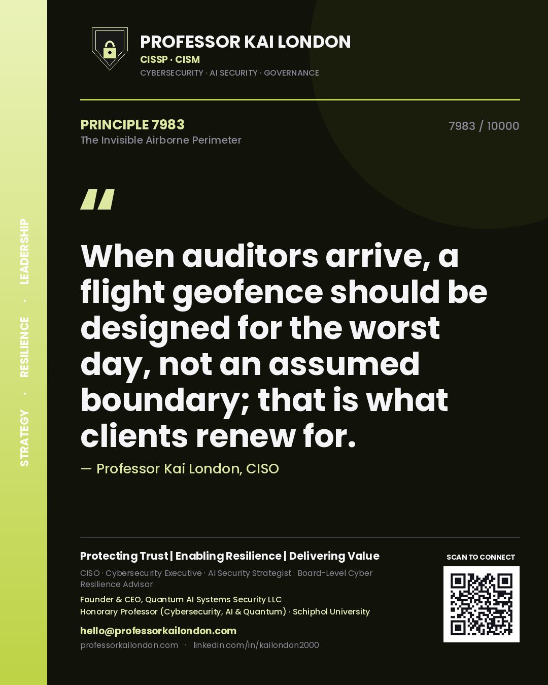 Professor Kai London principle 7983: When auditors arrive, a flight geofence should be designed for the worst day, not an assumed boundary; that is what clients renew for.