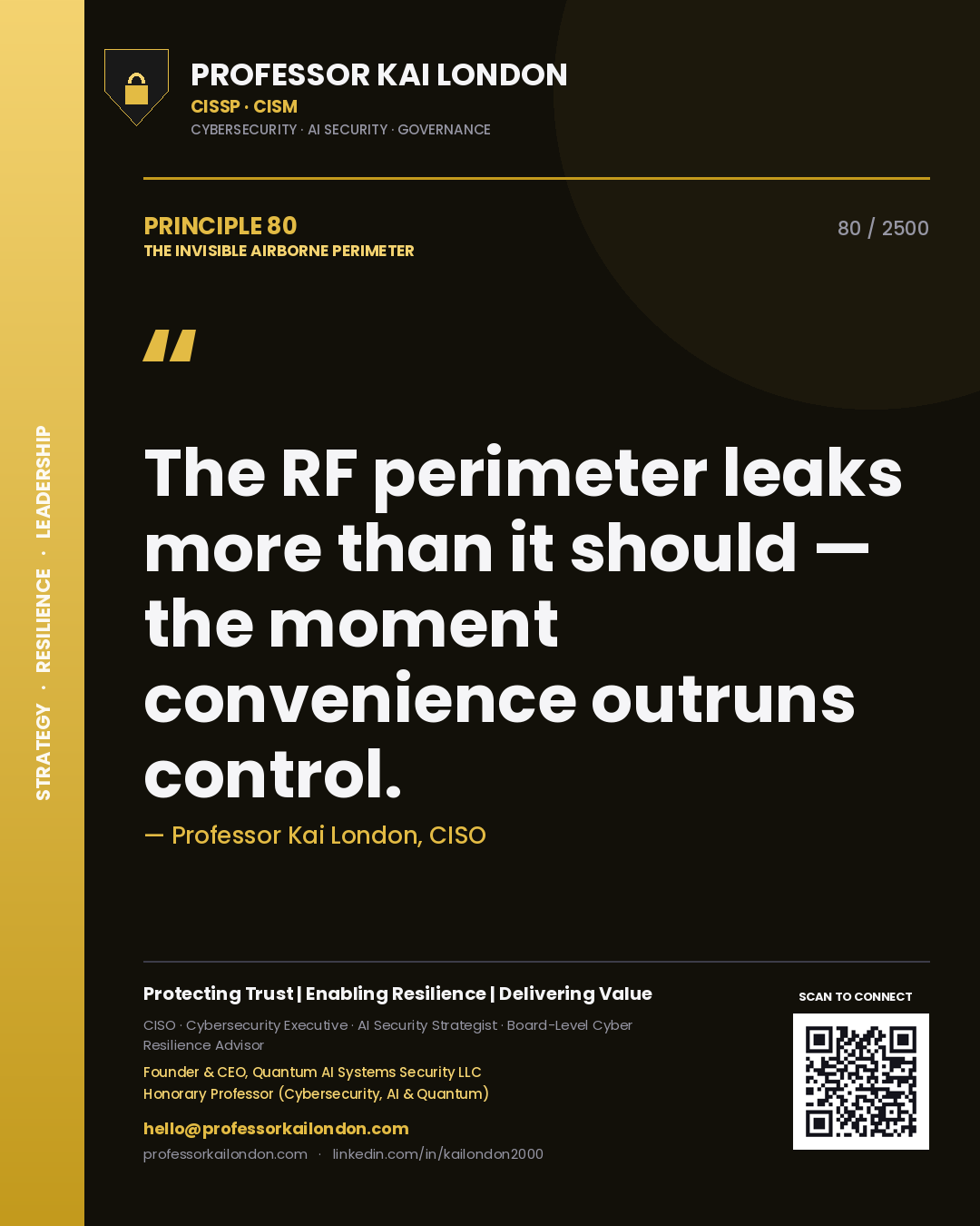 Professor Kai London principle 80: The RF perimeter leaks more than it should — the moment convenience outruns control.