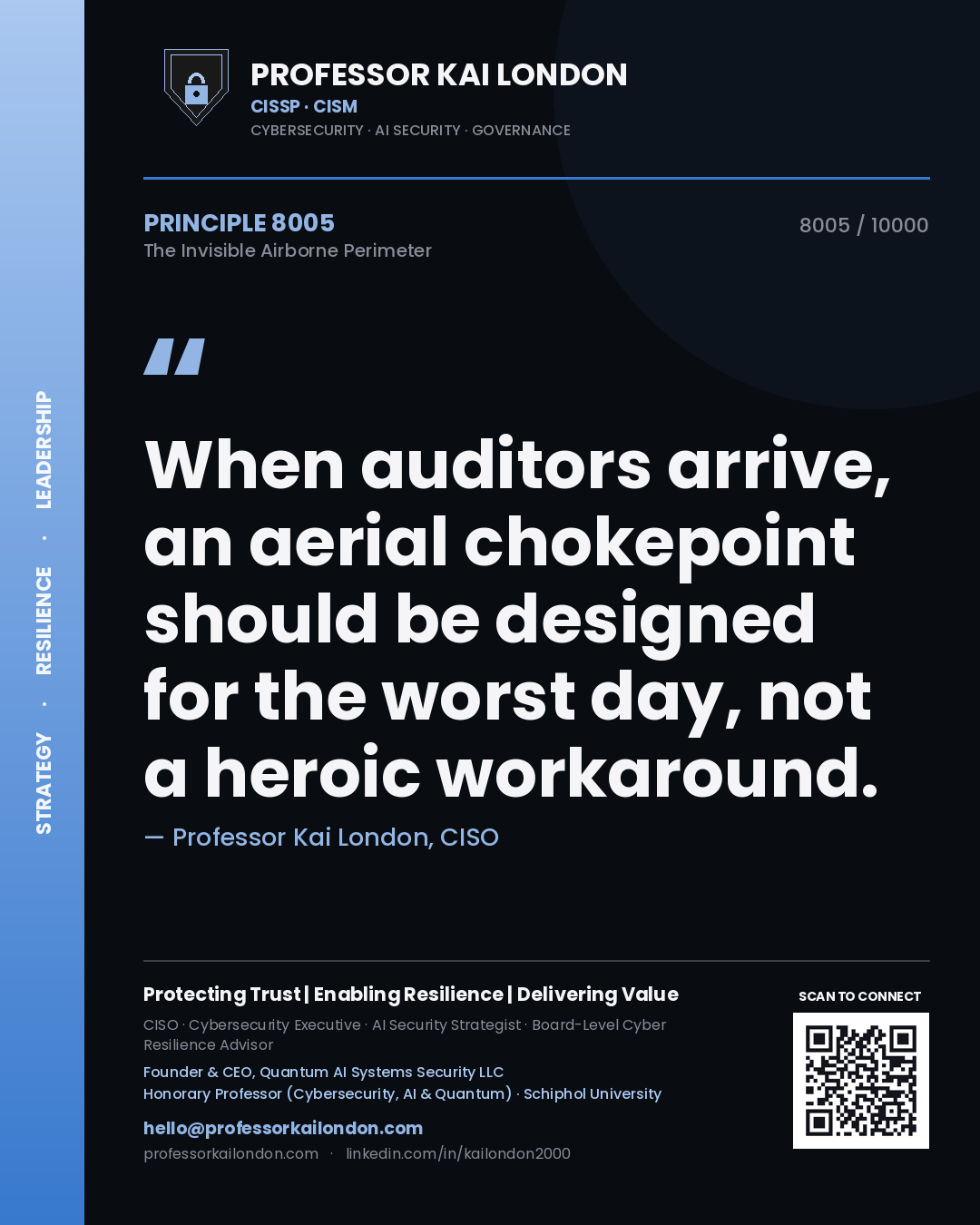 Professor Kai London principle 8005: When auditors arrive, an aerial chokepoint should be designed for the worst day, not a heroic workaround.