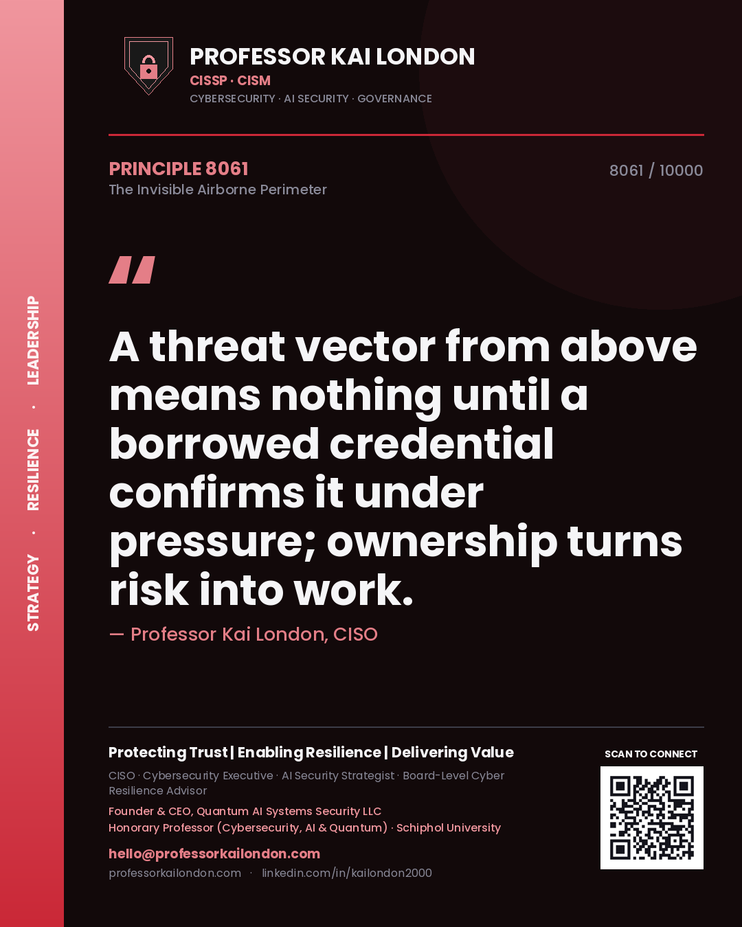 Professor Kai London principle 8061: A threat vector from above means nothing until a borrowed credential confirms it under pressure; ownership turns risk into work.