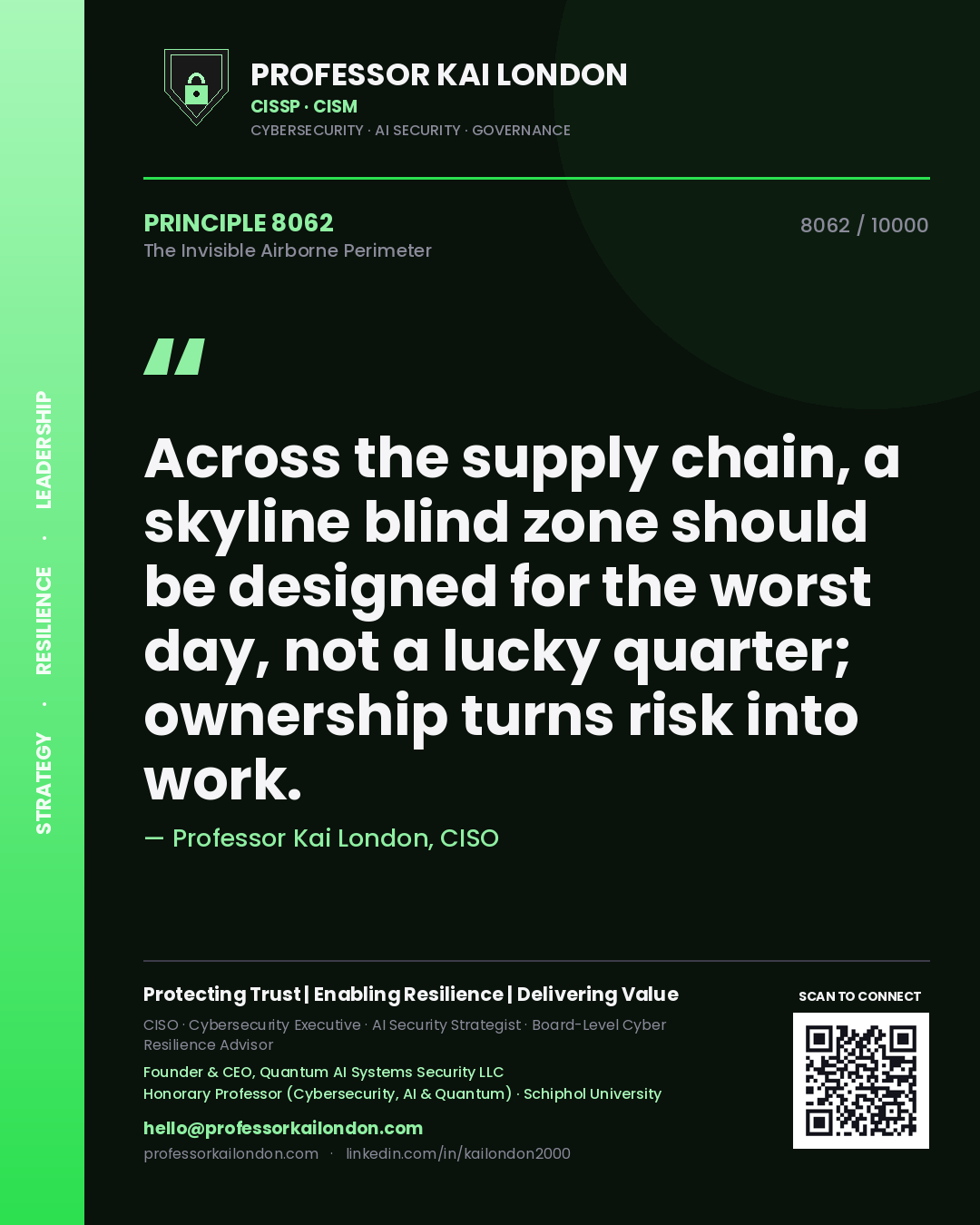 Professor Kai London principle 8062: Across the supply chain, a skyline blind zone should be designed for the worst day, not a lucky quarter; ownership turns risk into work.