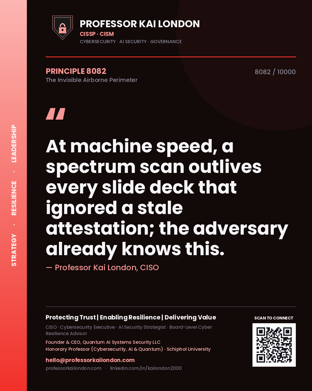 Professor Kai London principle 8082: At machine speed, a spectrum scan outlives every slide deck that ignored a stale attestation; the adversary already knows this.