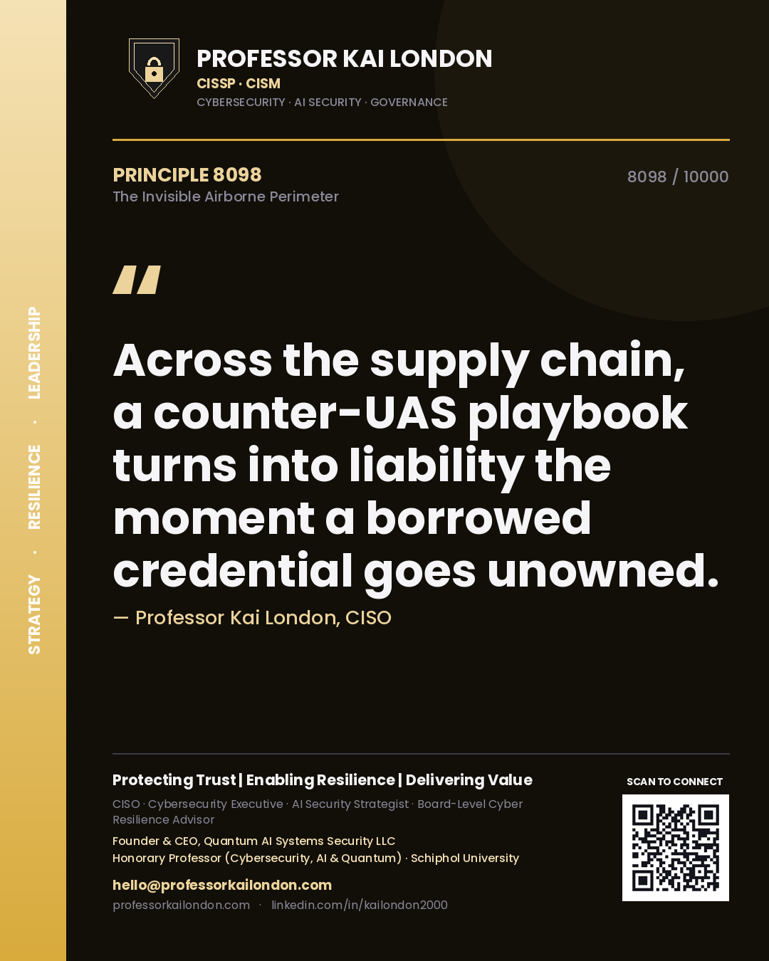Professor Kai London principle 8098: Across the supply chain, a counter-UAS playbook turns into liability the moment a borrowed credential goes unowned.