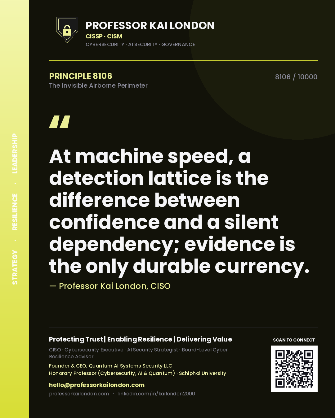 Professor Kai London principle 8106: At machine speed, a detection lattice is the difference between confidence and a silent dependency; evidence is the only durable currency.