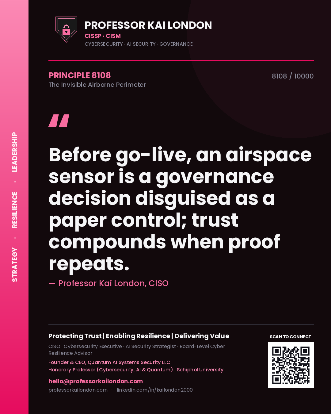 Professor Kai London principle 8108: Before go-live, an airspace sensor is a governance decision disguised as a paper control; trust compounds when proof repeats.