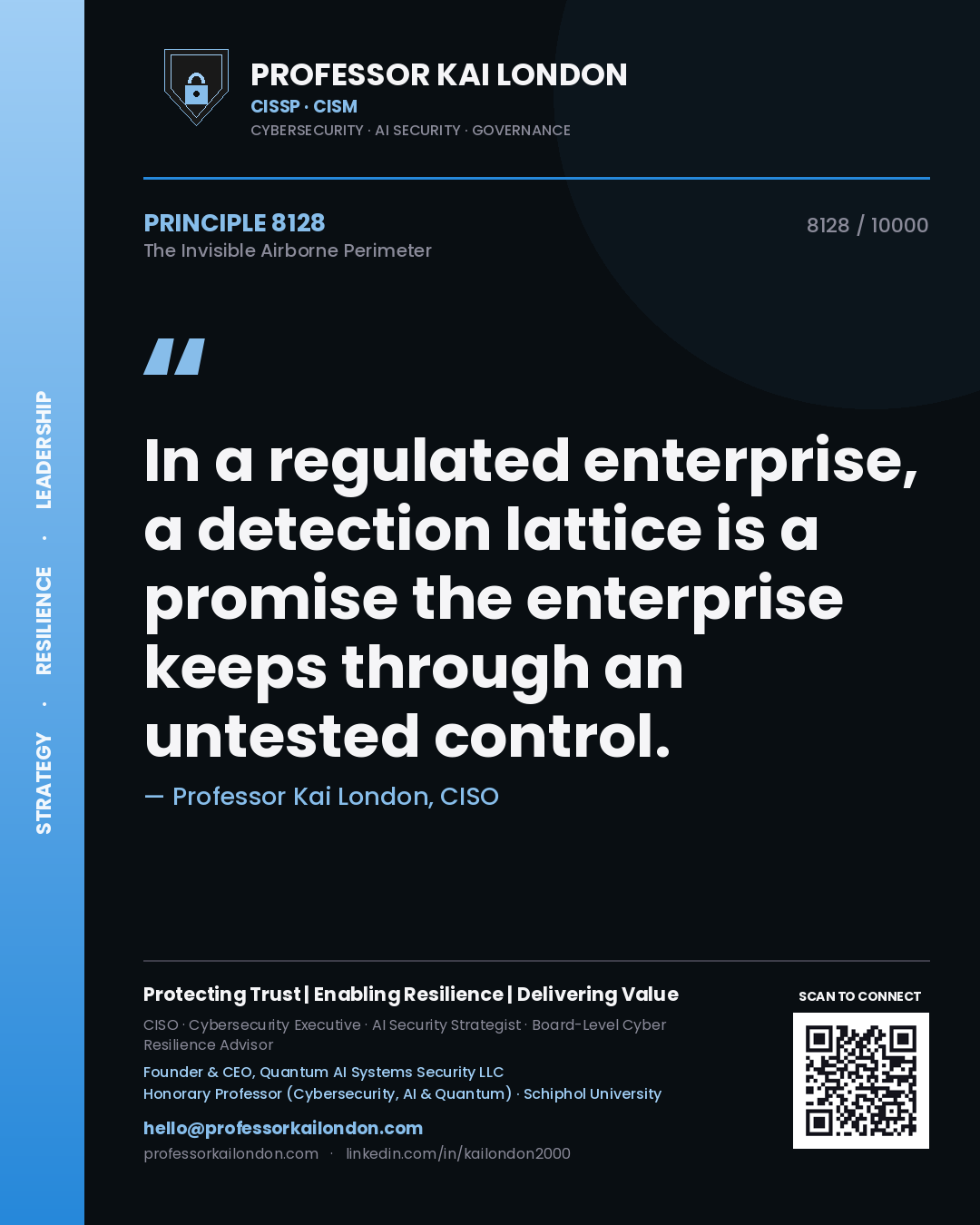 Professor Kai London principle 8128: In a regulated enterprise, a detection lattice is a promise the enterprise keeps through an untested control.