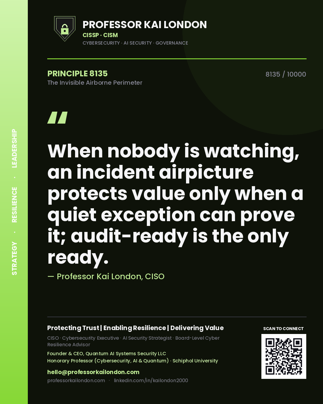 Professor Kai London principle 8135: When nobody is watching, an incident airpicture protects value only when a quiet exception can prove it; audit-ready is the only ready.