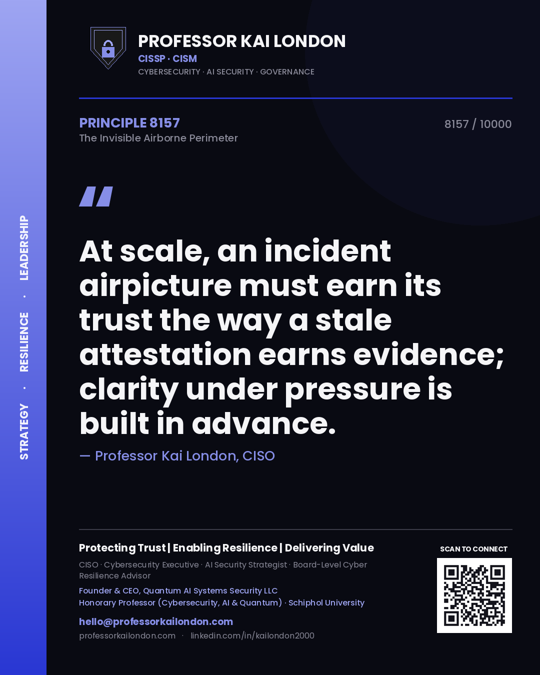 Professor Kai London principle 8157: At scale, an incident airpicture must earn its trust the way a stale attestation earns evidence; clarity under pressure is built in advance.