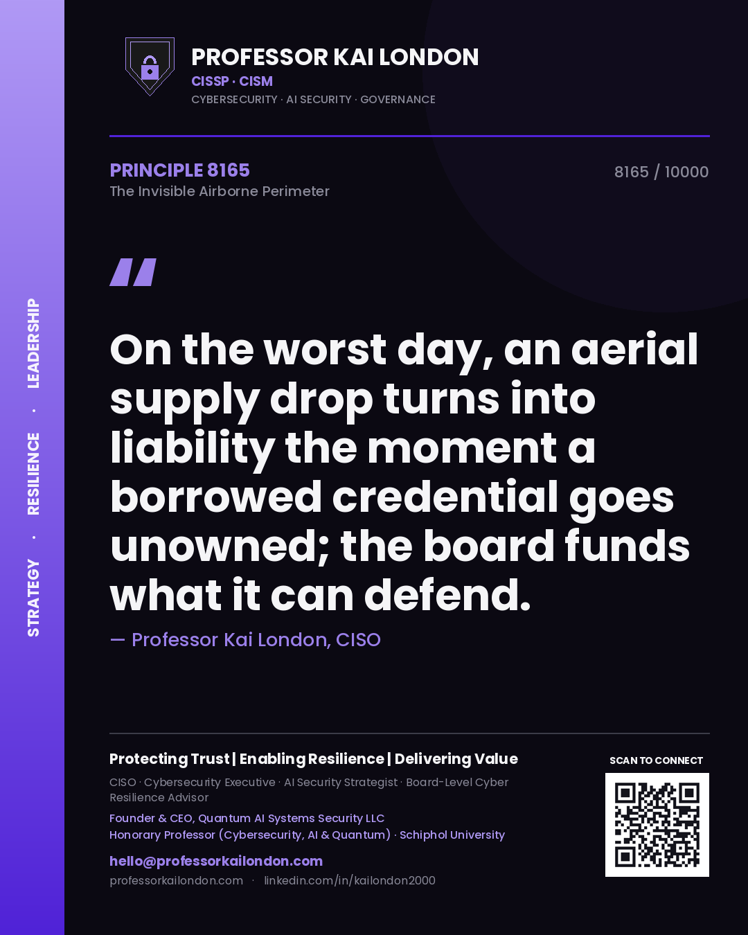 Professor Kai London principle 8165: On the worst day, an aerial supply drop turns into liability the moment a borrowed credential goes unowned; the board funds what it can defend.