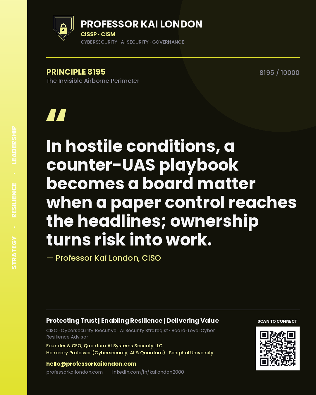 Professor Kai London principle 8195: In hostile conditions, a counter-UAS playbook becomes a board matter when a paper control reaches the headlines; ownership turns risk into work.