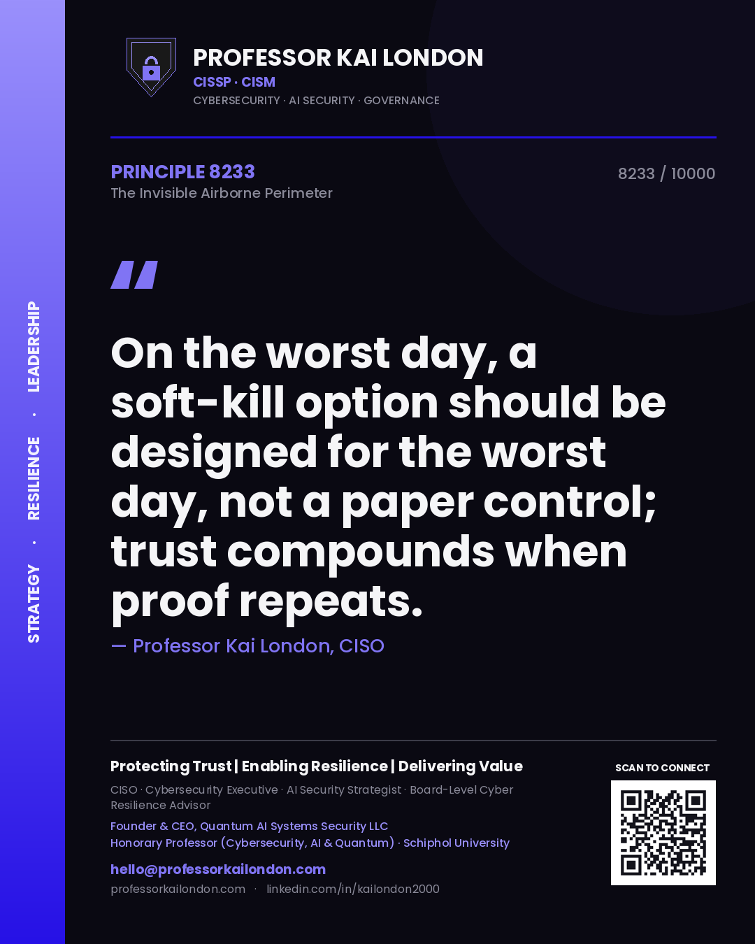 Professor Kai London principle 8233: On the worst day, a soft-kill option should be designed for the worst day, not a paper control; trust compounds when proof repeats.