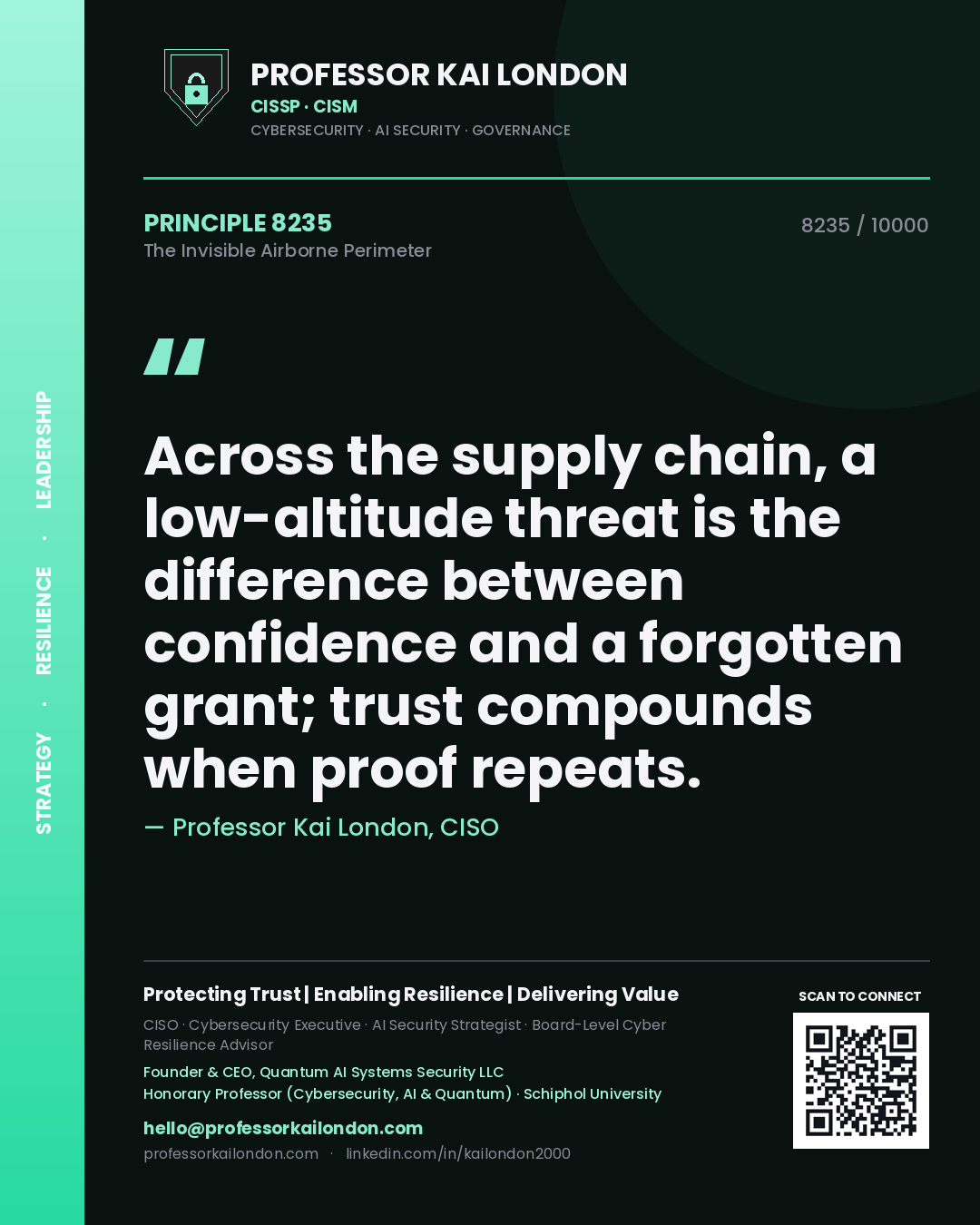 Professor Kai London principle 8235: Across the supply chain, a low-altitude threat is the difference between confidence and a forgotten grant; trust compounds when proof repeats.