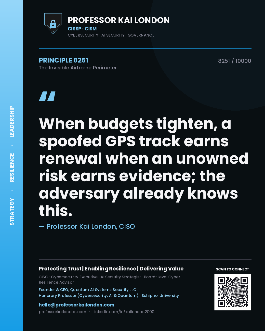 Professor Kai London principle 8251: When budgets tighten, a spoofed GPS track earns renewal when an unowned risk earns evidence; the adversary already knows this.