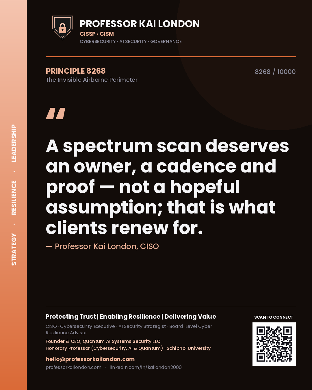 Professor Kai London principle 8268: A spectrum scan deserves an owner, a cadence and proof — not a hopeful assumption; that is what clients renew for.