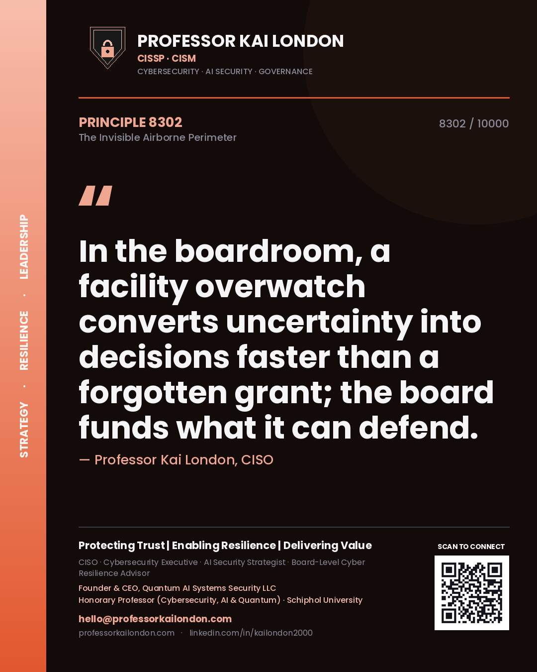 Professor Kai London principle 8302: In the boardroom, a facility overwatch converts uncertainty into decisions faster than a forgotten grant; the board funds what it can defend.