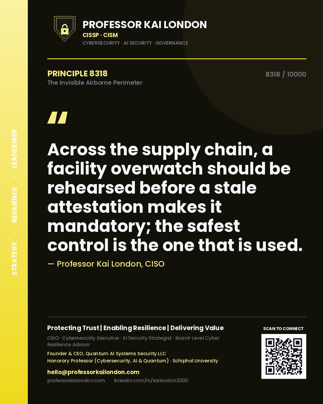 Professor Kai London principle 8318: Across the supply chain, a facility overwatch should be rehearsed before a stale attestation makes it mandatory; the safest control is the one that is used.