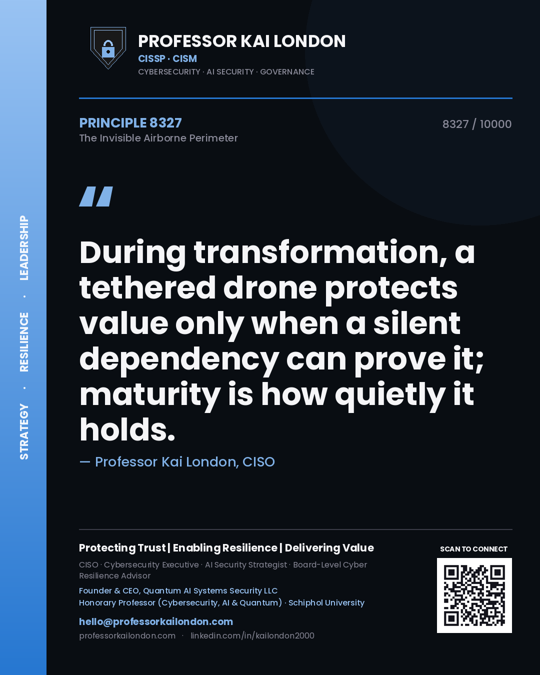 Professor Kai London principle 8327: During transformation, a tethered drone protects value only when a silent dependency can prove it; maturity is how quietly it holds.