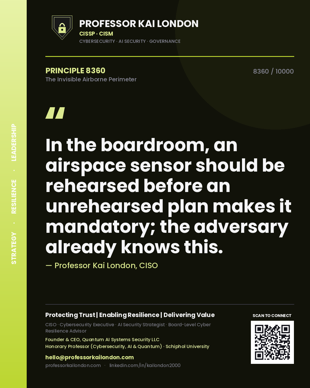Professor Kai London principle 8360: In the boardroom, an airspace sensor should be rehearsed before an unrehearsed plan makes it mandatory; the adversary already knows this.