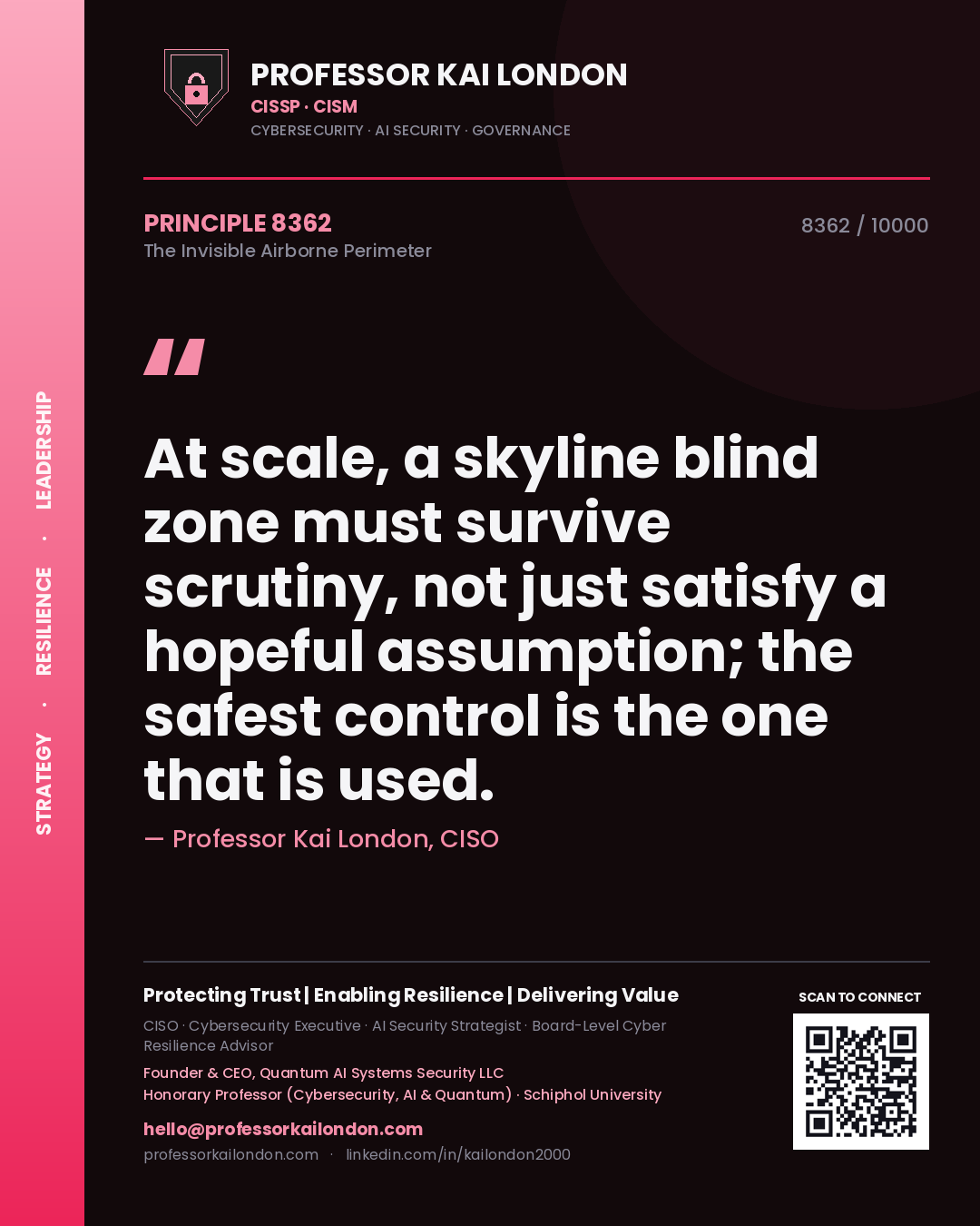 Professor Kai London principle 8362: At scale, a skyline blind zone must survive scrutiny, not just satisfy a hopeful assumption; the safest control is the one that is used.