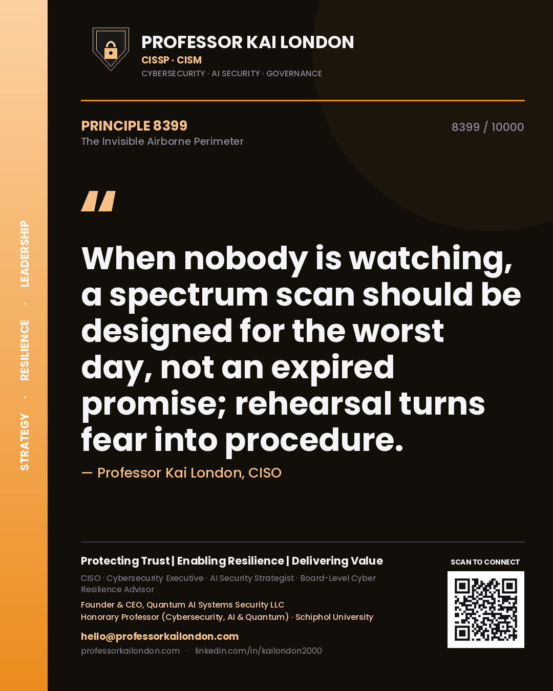 Professor Kai London principle 8399: When nobody is watching, a spectrum scan should be designed for the worst day, not an expired promise; rehearsal turns fear into procedure.