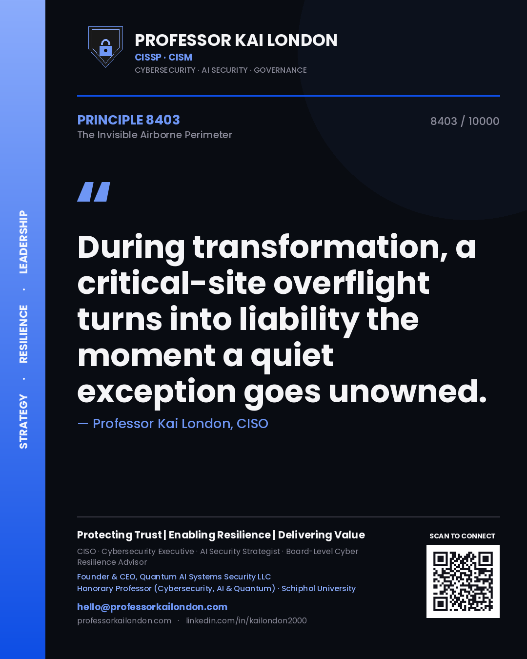 Professor Kai London principle 8403: During transformation, a critical-site overflight turns into liability the moment a quiet exception goes unowned.
