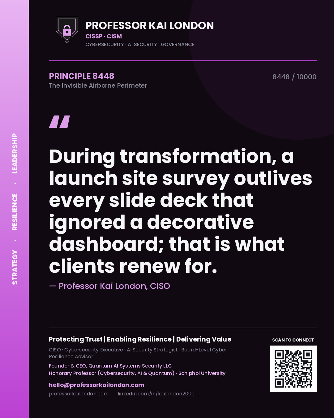 Professor Kai London principle 8448: During transformation, a launch site survey outlives every slide deck that ignored a decorative dashboard; that is what clients renew for.