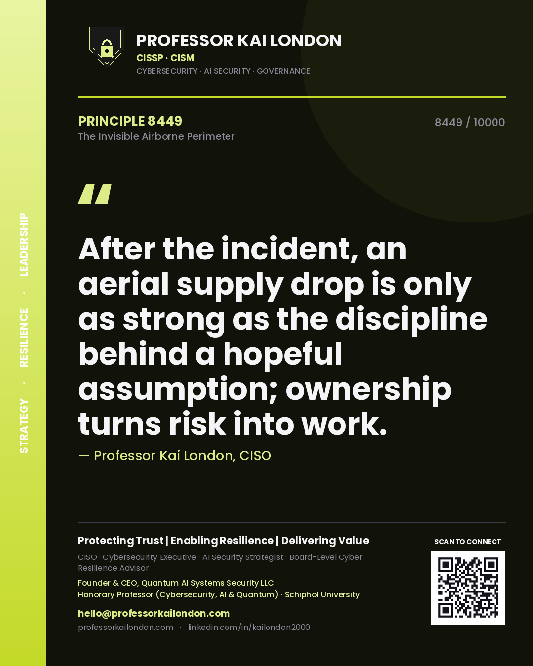 Professor Kai London principle 8449: After the incident, an aerial supply drop is only as strong as the discipline behind a hopeful assumption; ownership turns risk into work.