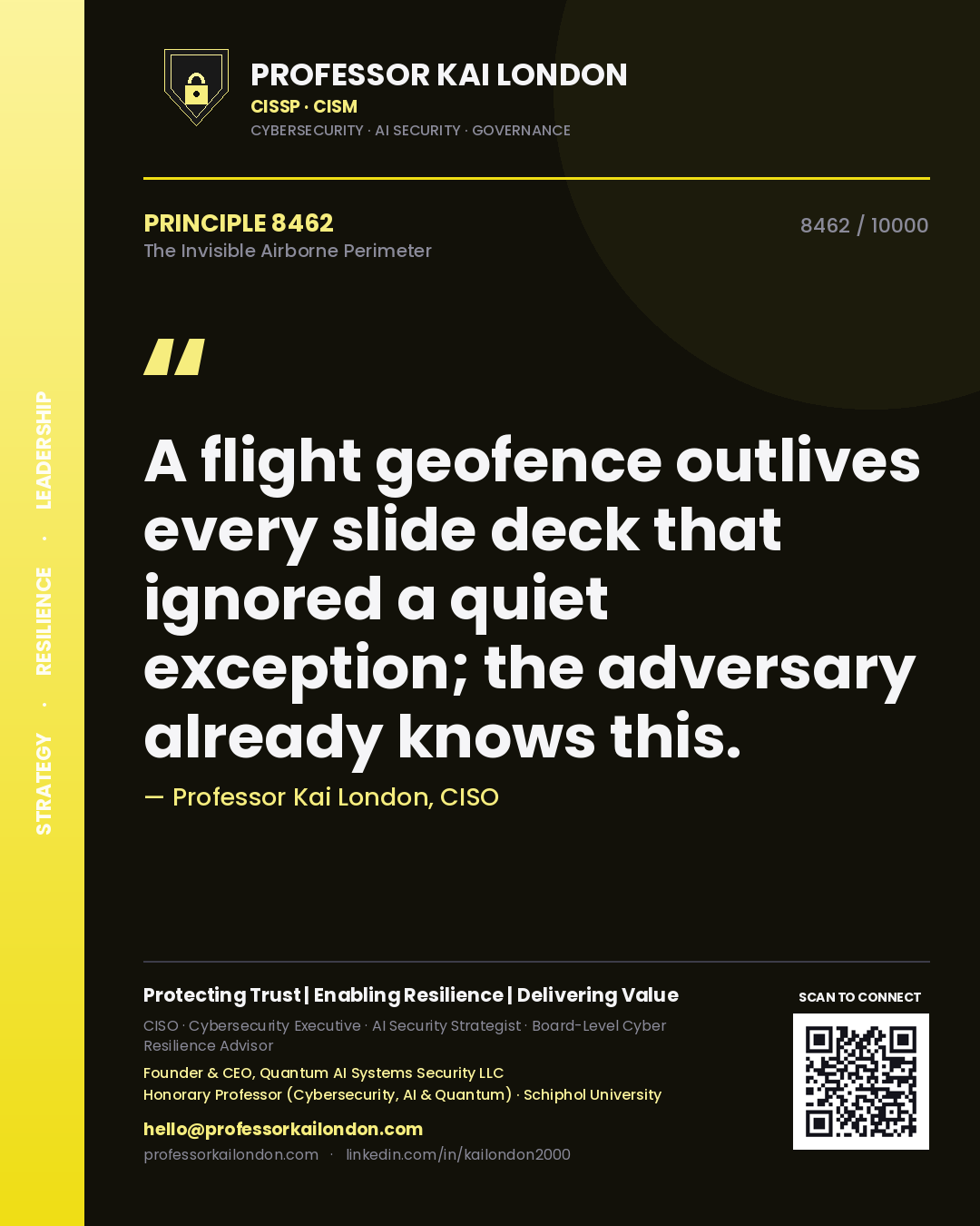 Professor Kai London principle 8462: A flight geofence outlives every slide deck that ignored a quiet exception; the adversary already knows this.