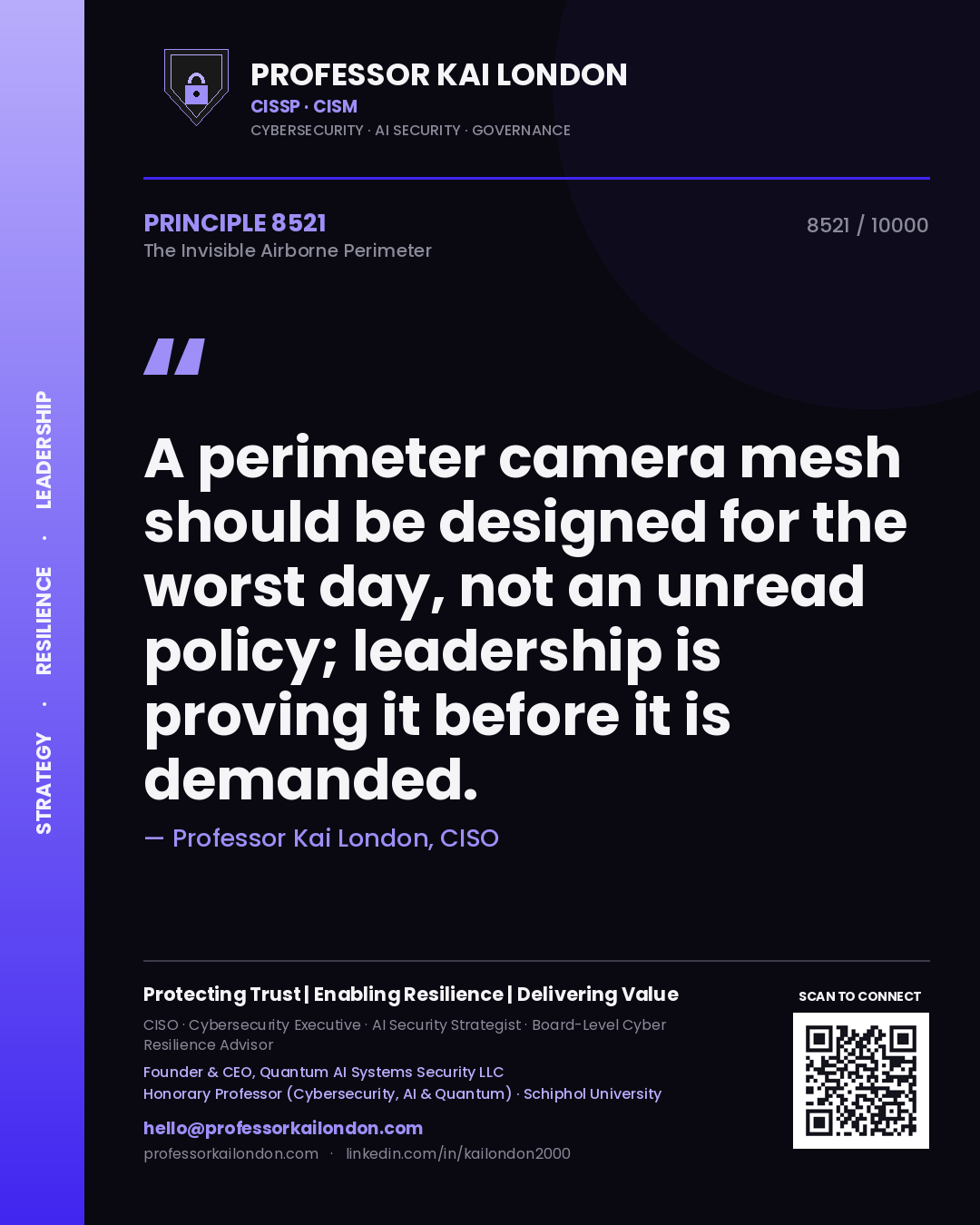 Professor Kai London principle 8521: A perimeter camera mesh should be designed for the worst day, not an unread policy; leadership is proving it before it is demanded.