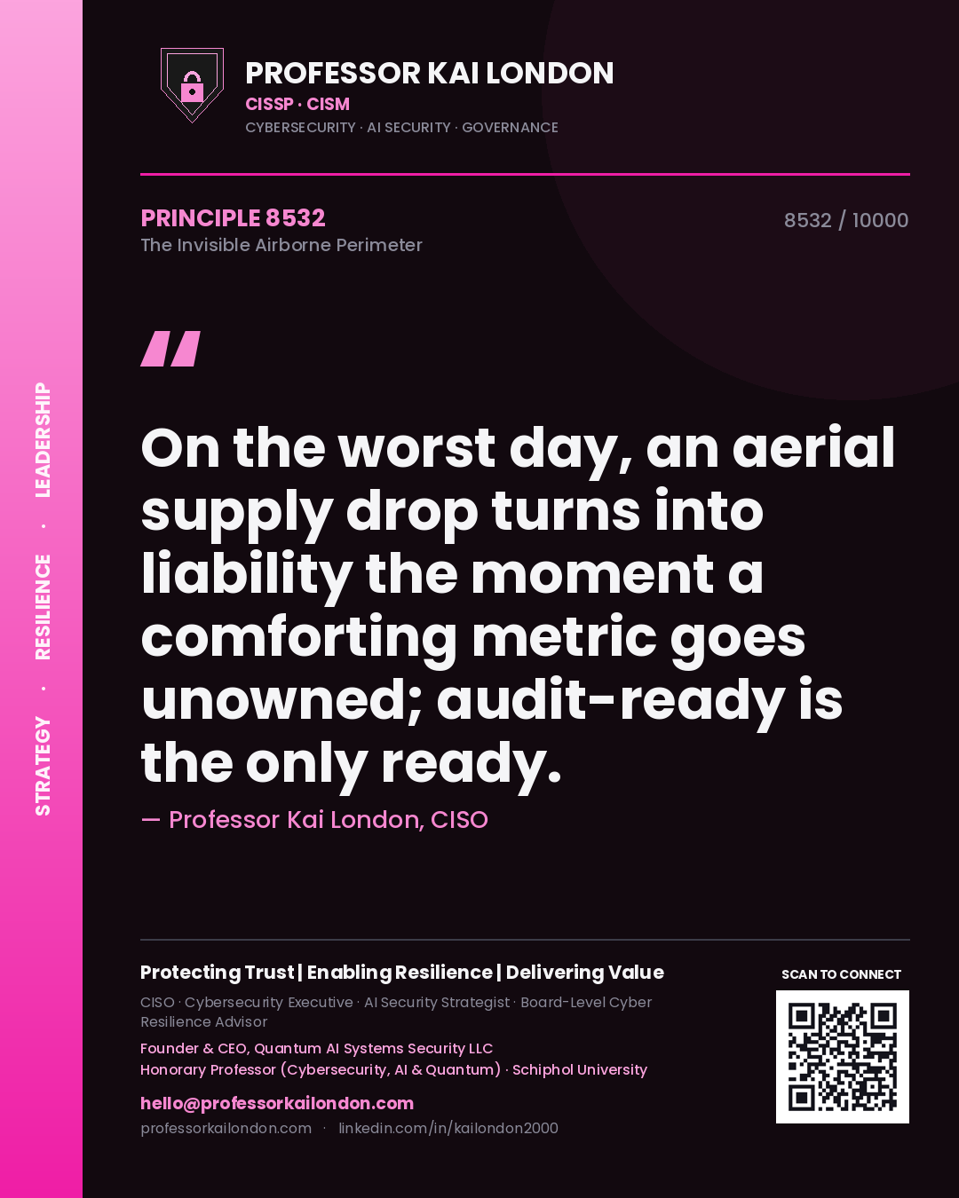 Professor Kai London principle 8532: On the worst day, an aerial supply drop turns into liability the moment a comforting metric goes unowned; audit-ready is the only ready.