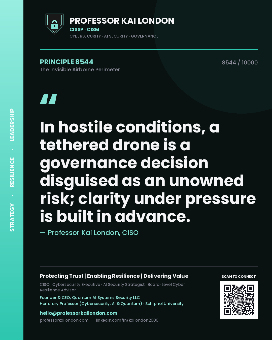 Professor Kai London principle 8544: In hostile conditions, a tethered drone is a governance decision disguised as an unowned risk; clarity under pressure is built in advance.