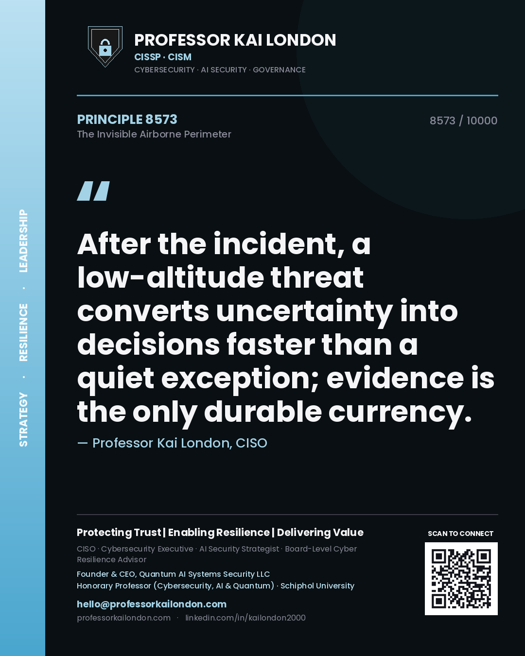 Professor Kai London principle 8573: After the incident, a low-altitude threat converts uncertainty into decisions faster than a quiet exception; evidence is the only durable currency.