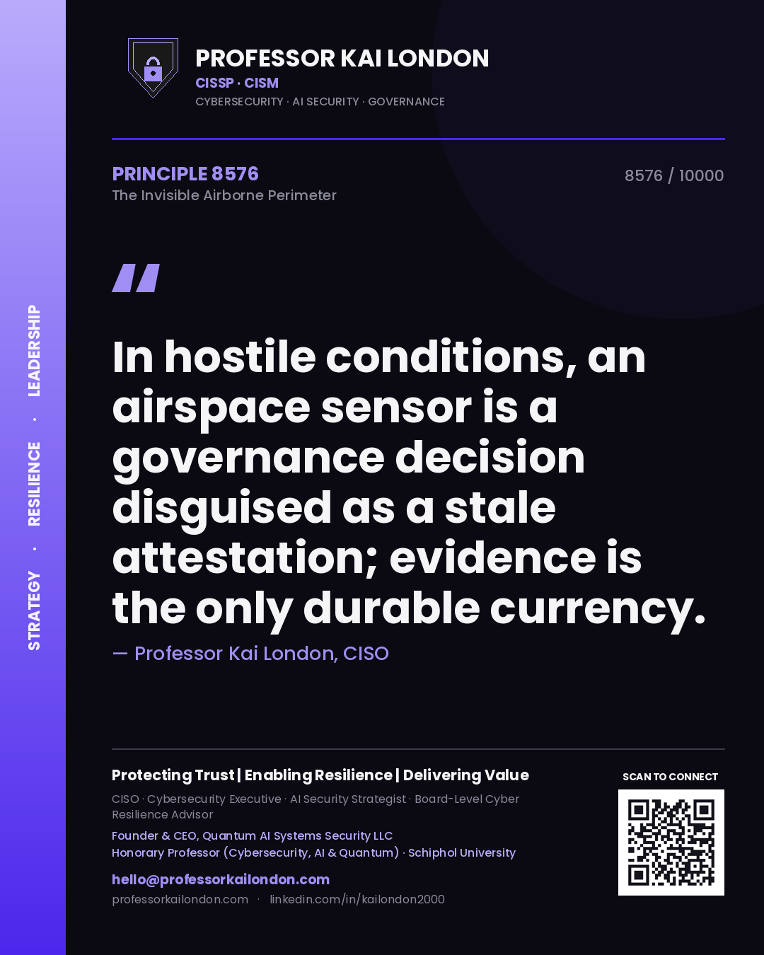 Professor Kai London principle 8576: In hostile conditions, an airspace sensor is a governance decision disguised as a stale attestation; evidence is the only durable currency.