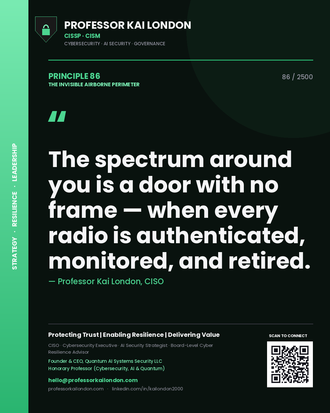 Professor Kai London principle 86: The spectrum around you is a door with no frame — when every radio is authenticated, monitored, and retired.