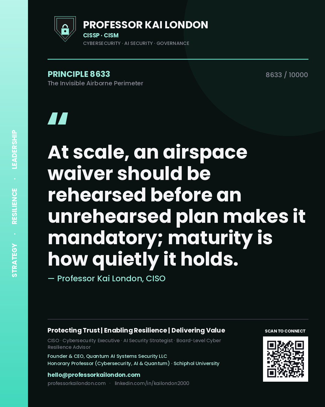 Professor Kai London principle 8633: At scale, an airspace waiver should be rehearsed before an unrehearsed plan makes it mandatory; maturity is how quietly it holds.