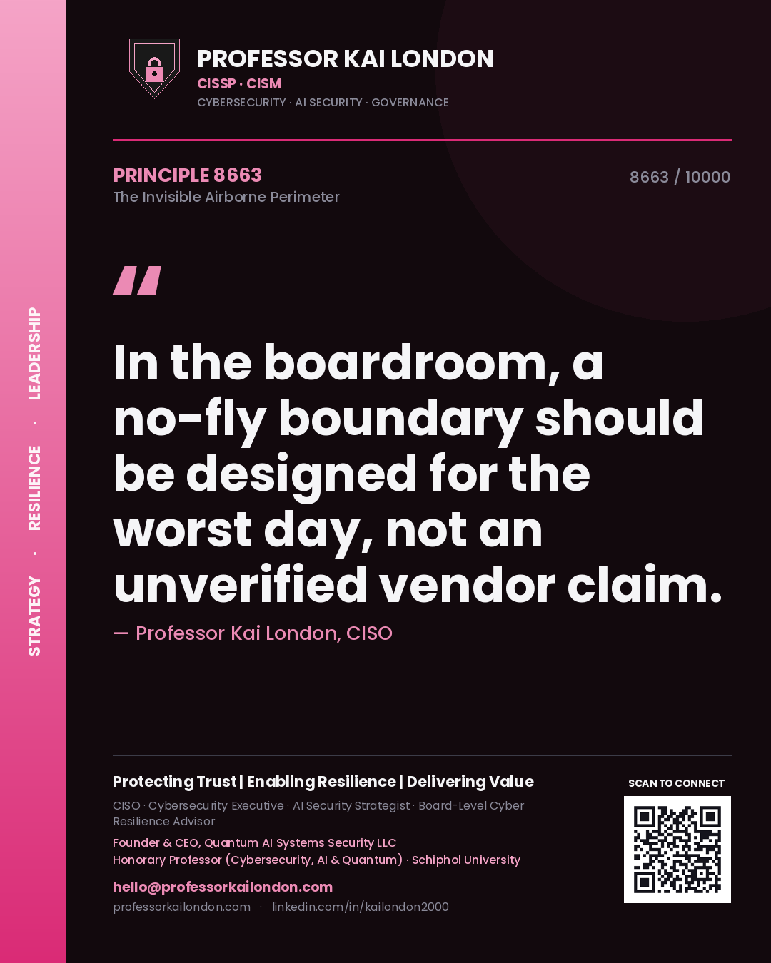 Professor Kai London principle 8663: In the boardroom, a no-fly boundary should be designed for the worst day, not an unverified vendor claim.